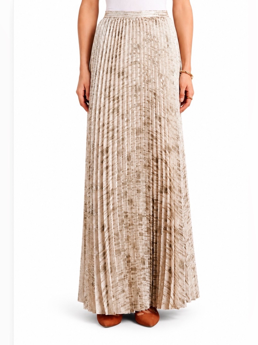 MOULINETTE SOEURS Anthropologie Gold Shimmer Pleated Skirt